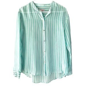 JUICY COTURE SILK SHIRT / STRIPPED IN WHITE & GREEN / SIZE XS